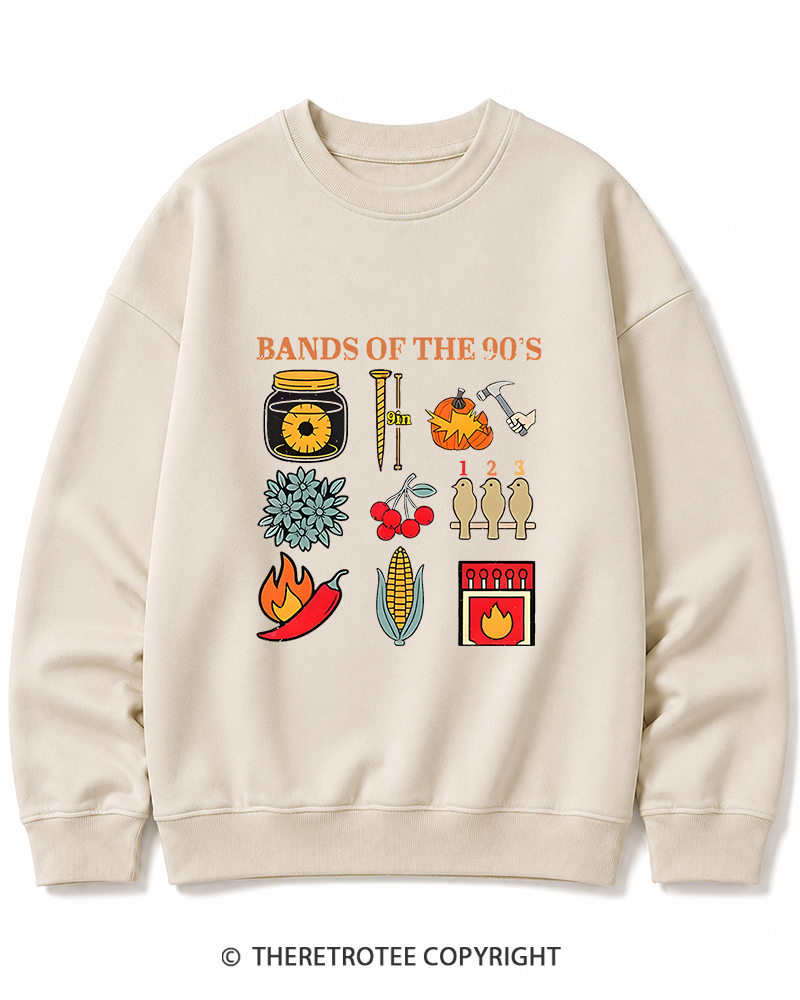 TheRetroTee Popular Music Bands of The 1990s Cotton Sweatshirt