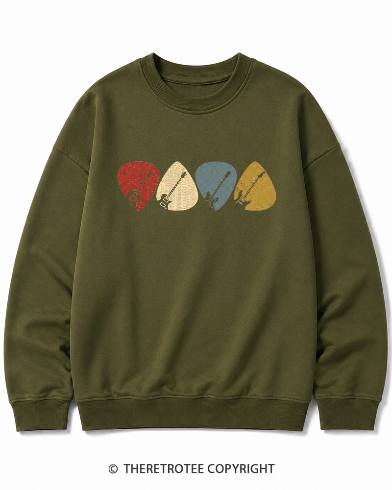 TheRetroTee Guitar Pick Gift For Guitarist 1980s Cotton Sweatshirt