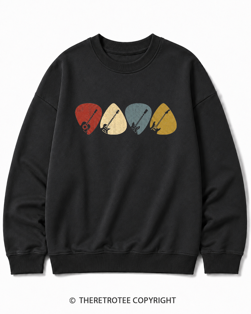 TheRetroTee Guitar Pick Gift For Guitarist 1980s Cotton Sweatshirt
