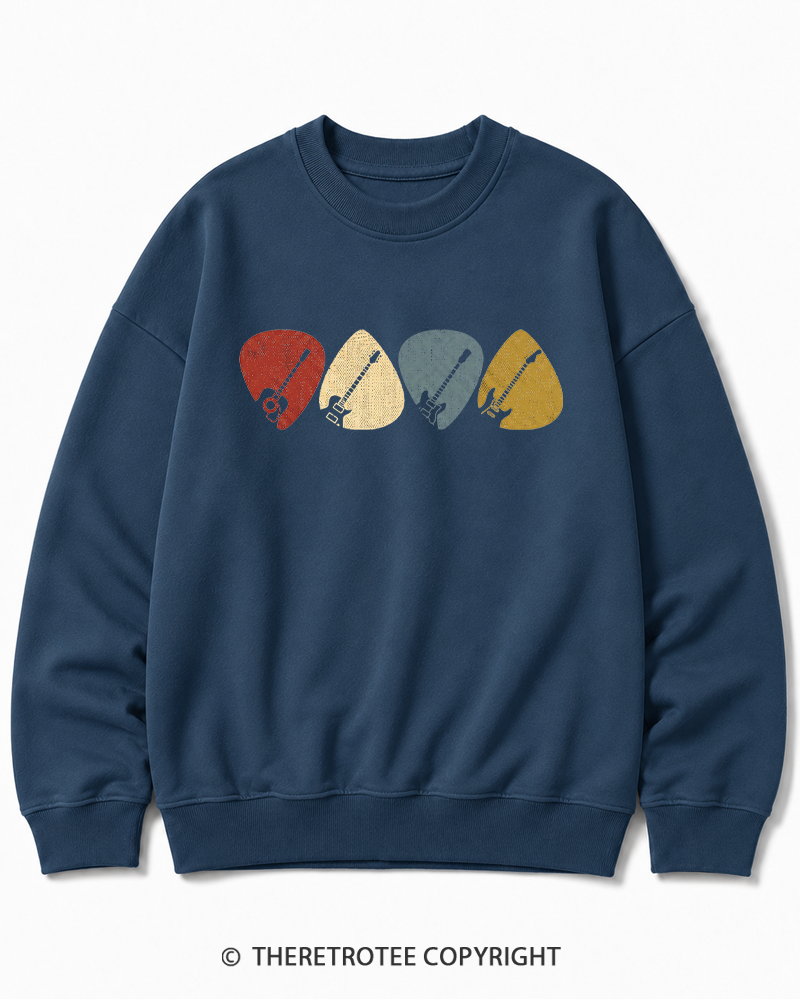 TheRetroTee Guitar Pick Gift For Guitarist 1980s Cotton Sweatshirt