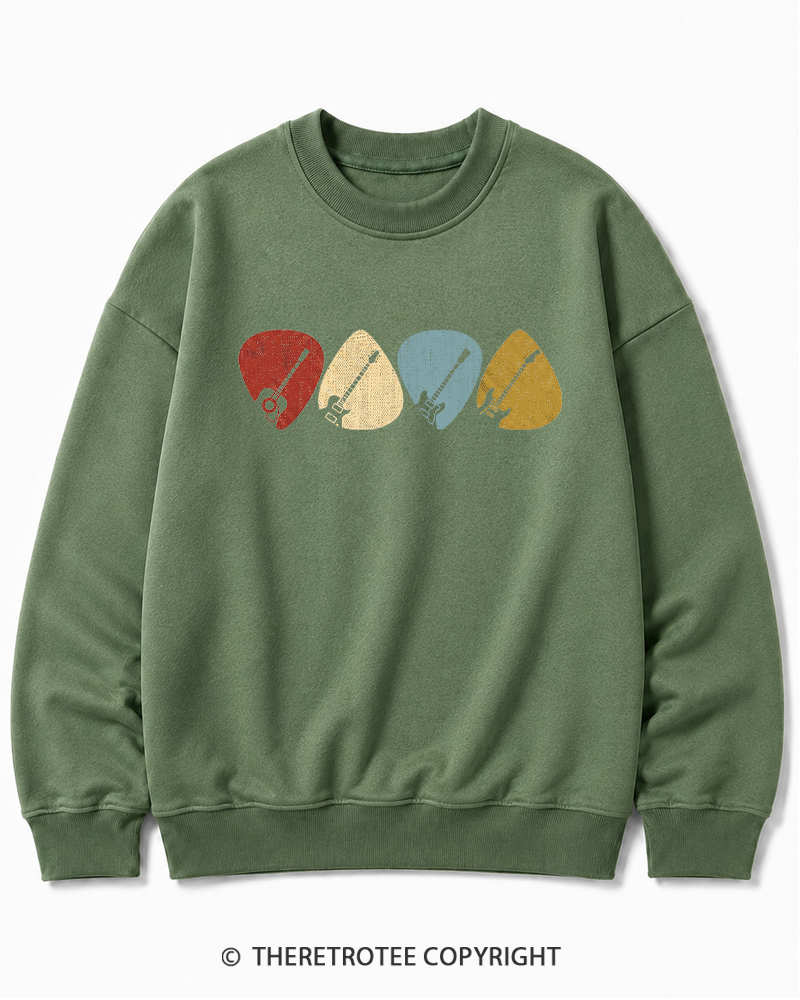 TheRetroTee Guitar Pick Gift For Guitarist 1980s Cotton Sweatshirt