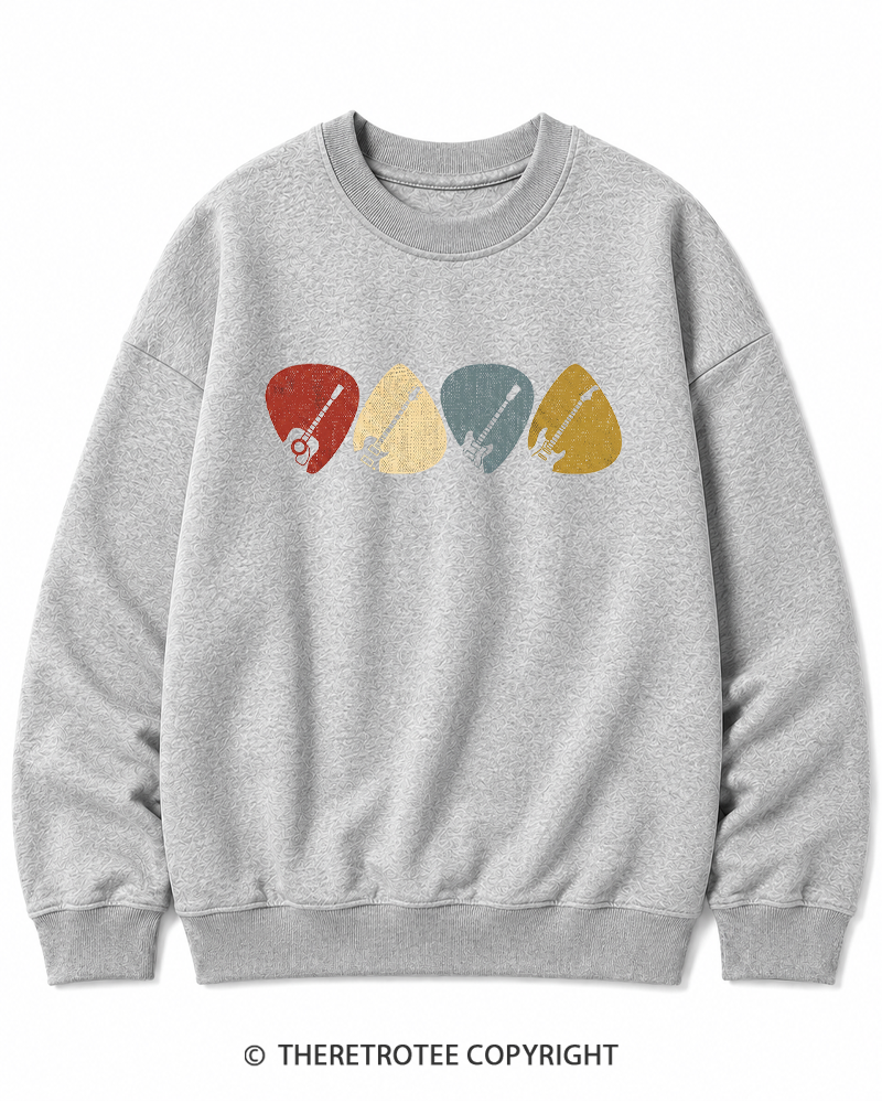 TheRetroTee Guitar Pick Gift For Guitarist 1980s Cotton Sweatshirt