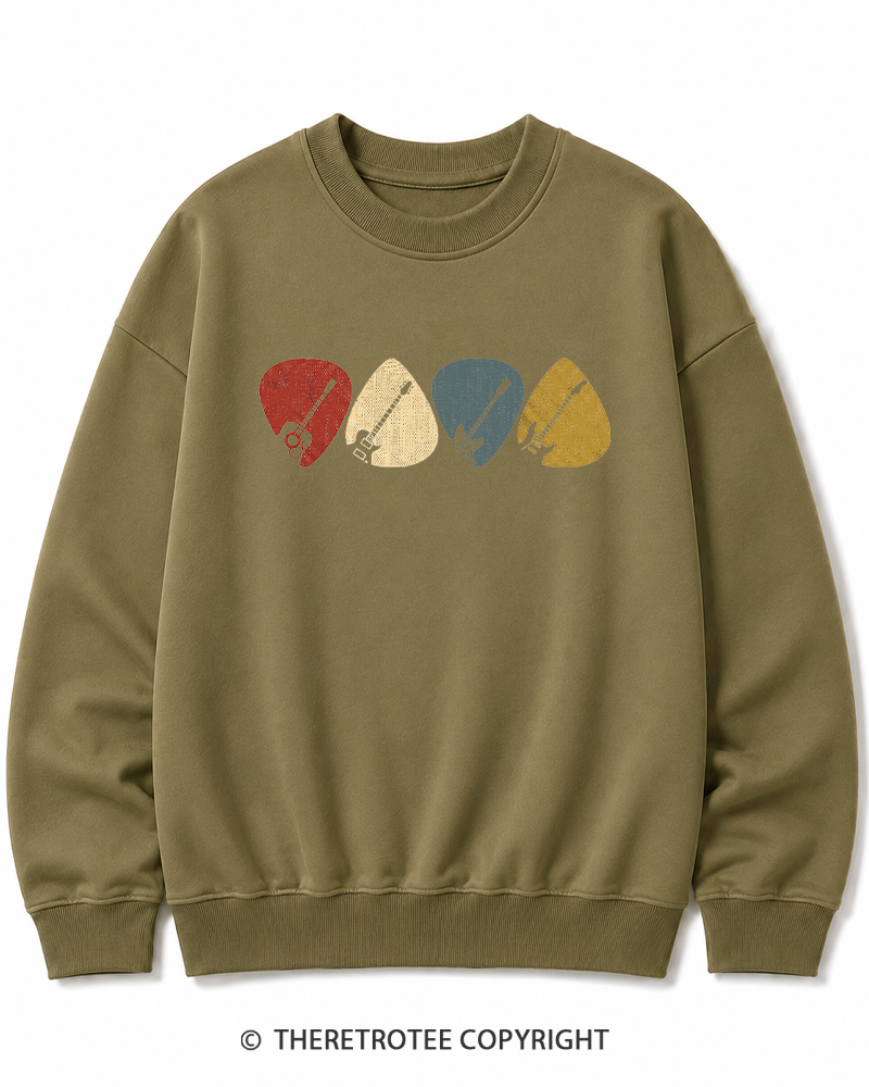 TheRetroTee Guitar Pick Gift For Guitarist 1980s Cotton Sweatshirt