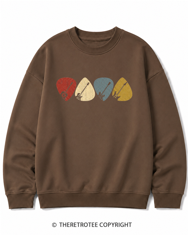 TheRetroTee Guitar Pick Gift For Guitarist 1980s Cotton Sweatshirt
