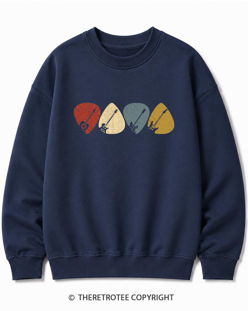 TheRetroTee Guitar Pick Gift For Guitarist 1980s Cotton Sweatshirt