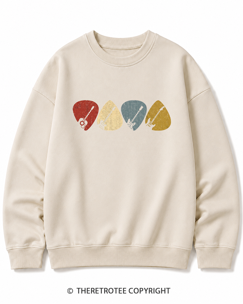 TheRetroTee Guitar Pick Gift For Guitarist 1980s Cotton Sweatshirt