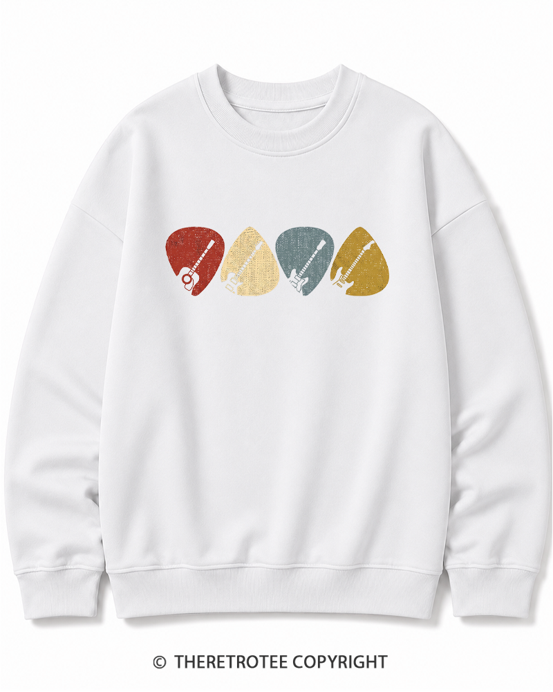 TheRetroTee Guitar Pick Gift For Guitarist 1980s Cotton Sweatshirt