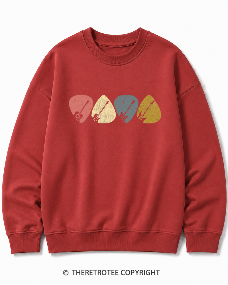 TheRetroTee Guitar Pick Gift For Guitarist 1980s Cotton Sweatshirt