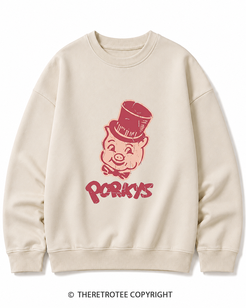 TheRetroTee Classic Whimsical Pig 1950s Cotton Sweatshirt