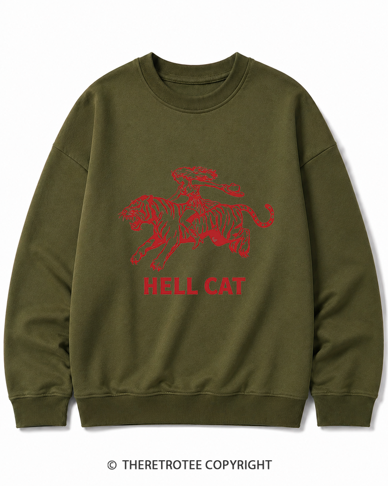 TheRetroTee Cowgirl Hell Cat Cotton Sweatshirt