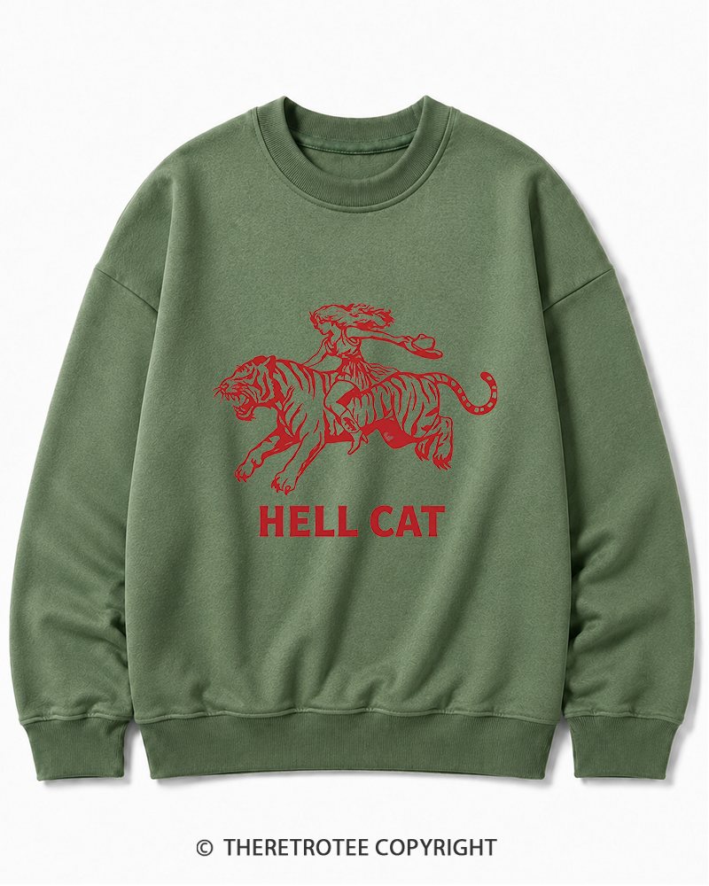 TheRetroTee Cowgirl Hell Cat Cotton Sweatshirt
