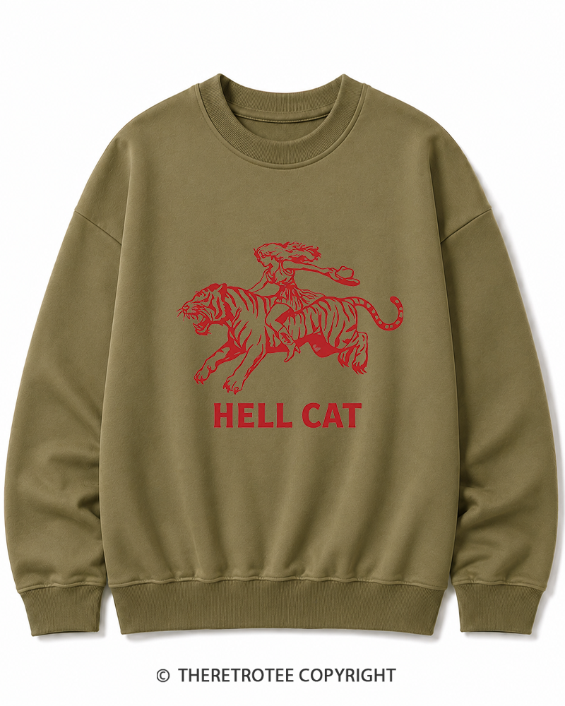 TheRetroTee Cowgirl Hell Cat Cotton Sweatshirt