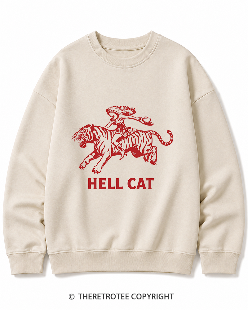 TheRetroTee Cowgirl Hell Cat Cotton Sweatshirt