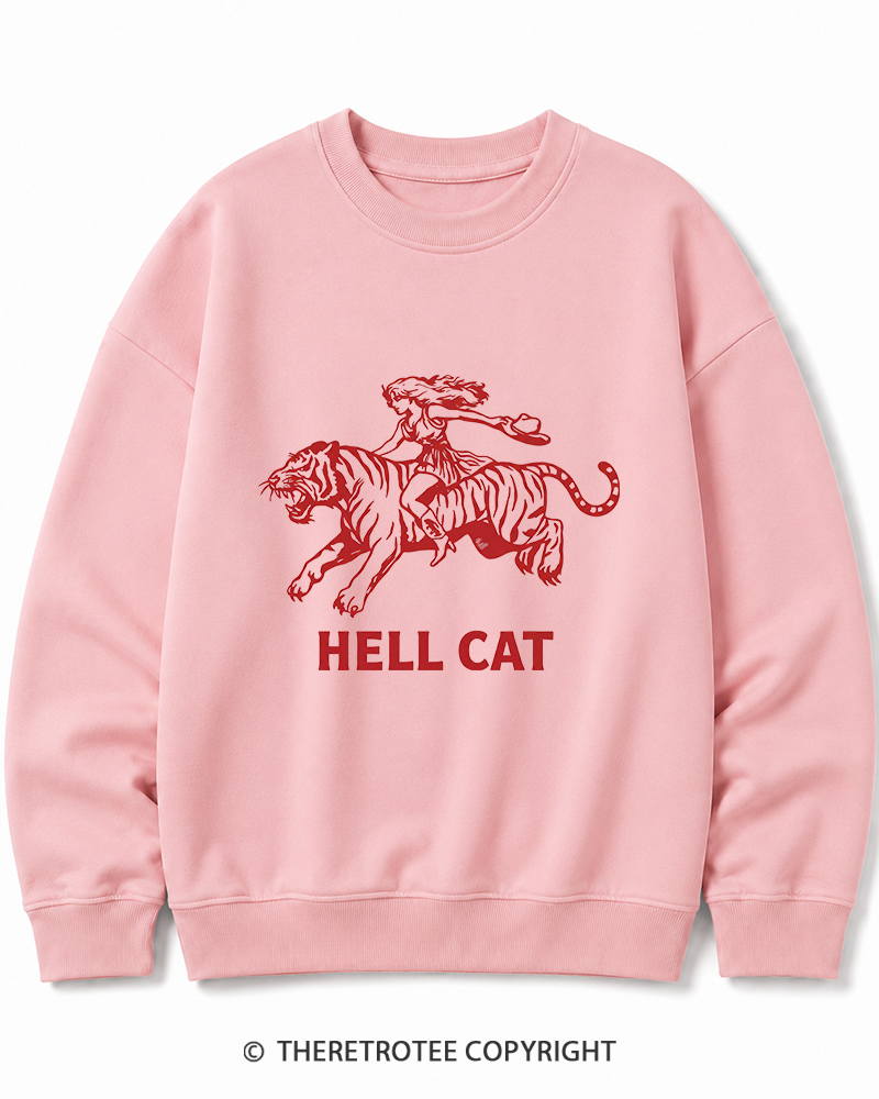 TheRetroTee Cowgirl Hell Cat Cotton Sweatshirt