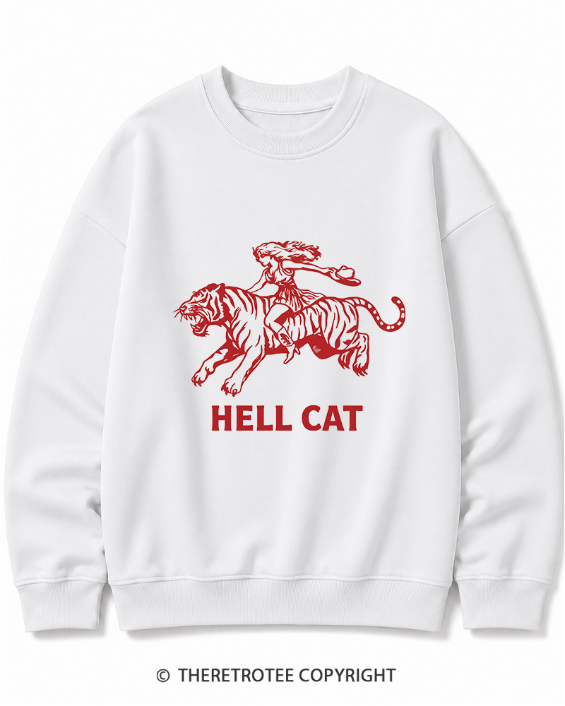 TheRetroTee Cowgirl Hell Cat Cotton Sweatshirt
