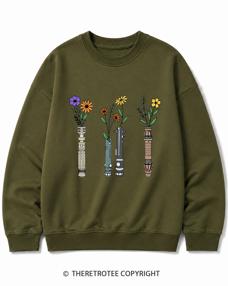 TheRetroTee Floral Lightsaber 1980s Cotton Sweatshirt