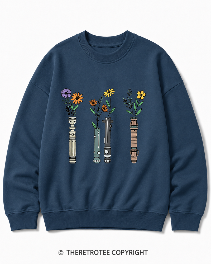 TheRetroTee Floral Lightsaber 1980s Cotton Sweatshirt