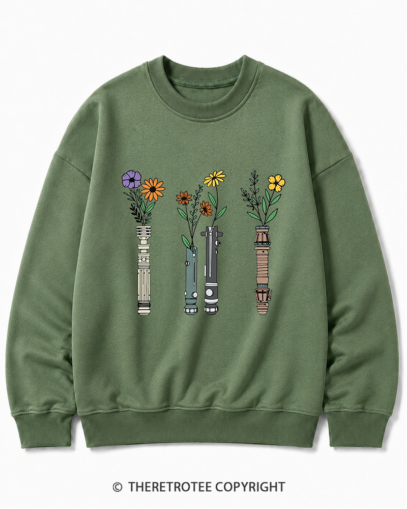 TheRetroTee Floral Lightsaber 1980s Cotton Sweatshirt