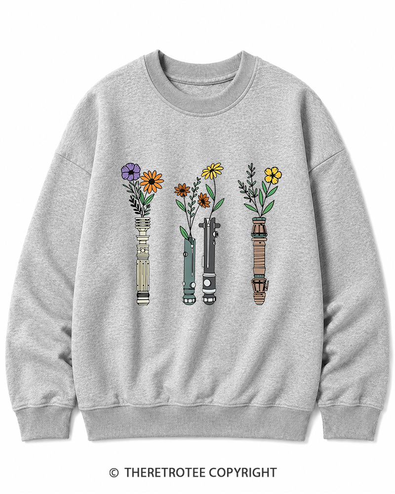 TheRetroTee Floral Lightsaber 1980s Cotton Sweatshirt