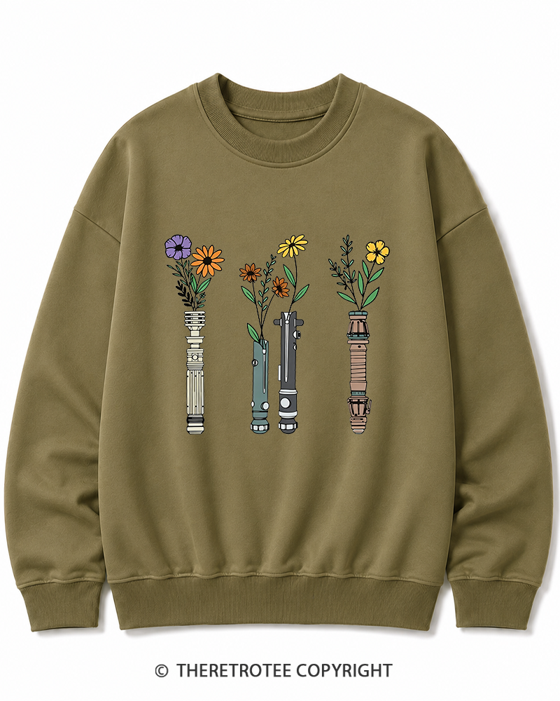 TheRetroTee Floral Lightsaber 1980s Cotton Sweatshirt