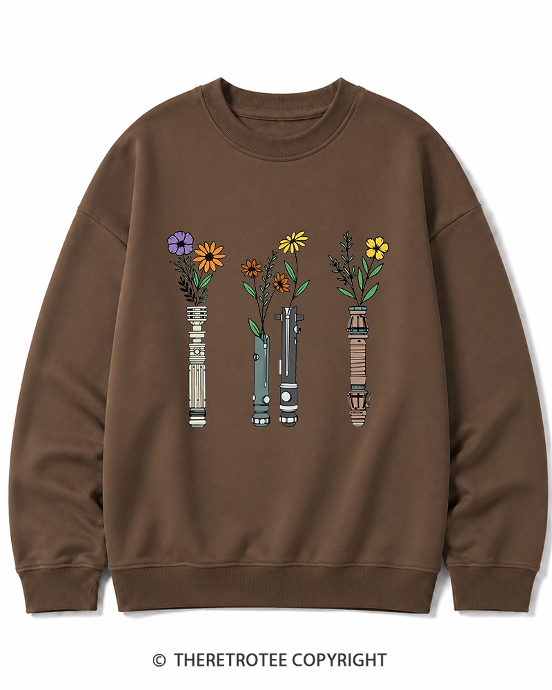 TheRetroTee Floral Lightsaber 1980s Cotton Sweatshirt