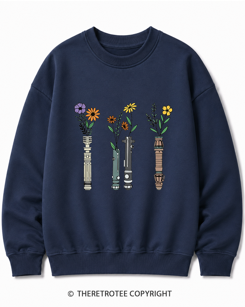 TheRetroTee Floral Lightsaber 1980s Cotton Sweatshirt