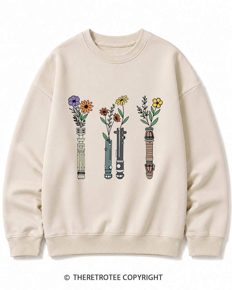 TheRetroTee Floral Lightsaber 1980s Cotton Sweatshirt