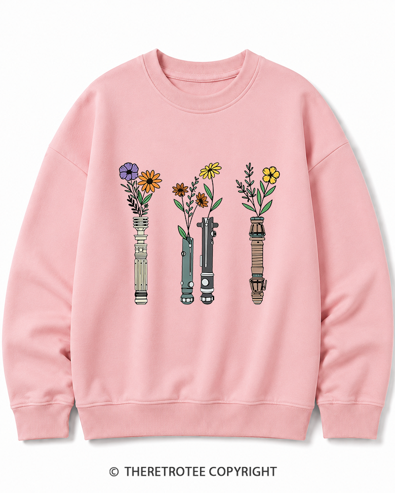 TheRetroTee Floral Lightsaber 1980s Cotton Sweatshirt
