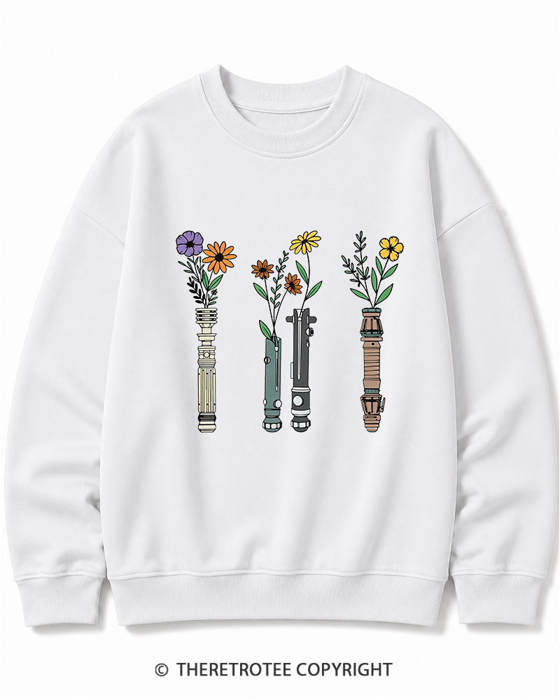 TheRetroTee Floral Lightsaber 1980s Cotton Sweatshirt