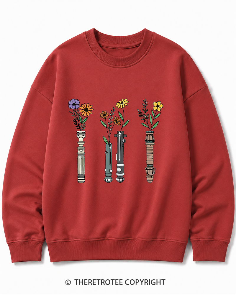 TheRetroTee Floral Lightsaber 1980s Cotton Sweatshirt