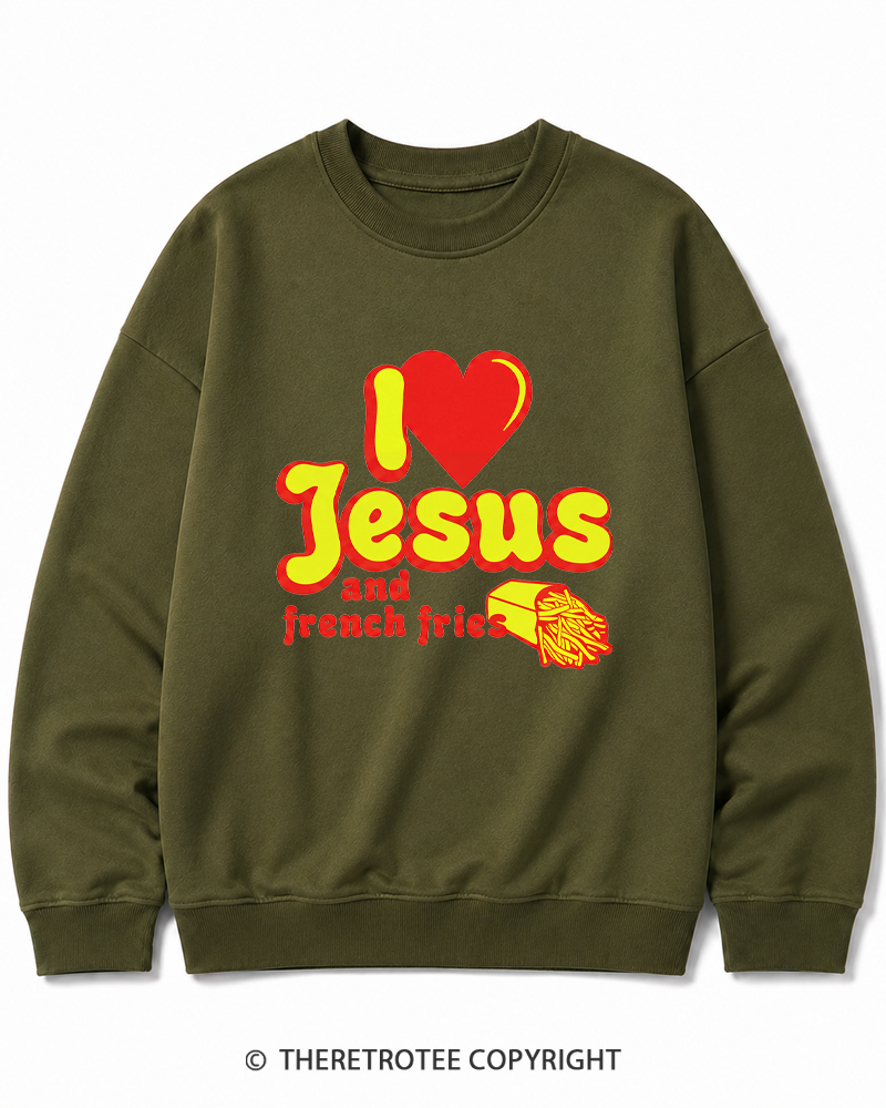 TheRetroTee I Heart Jesus And French Fries Vintage Graphic Cotton Sweatshirt