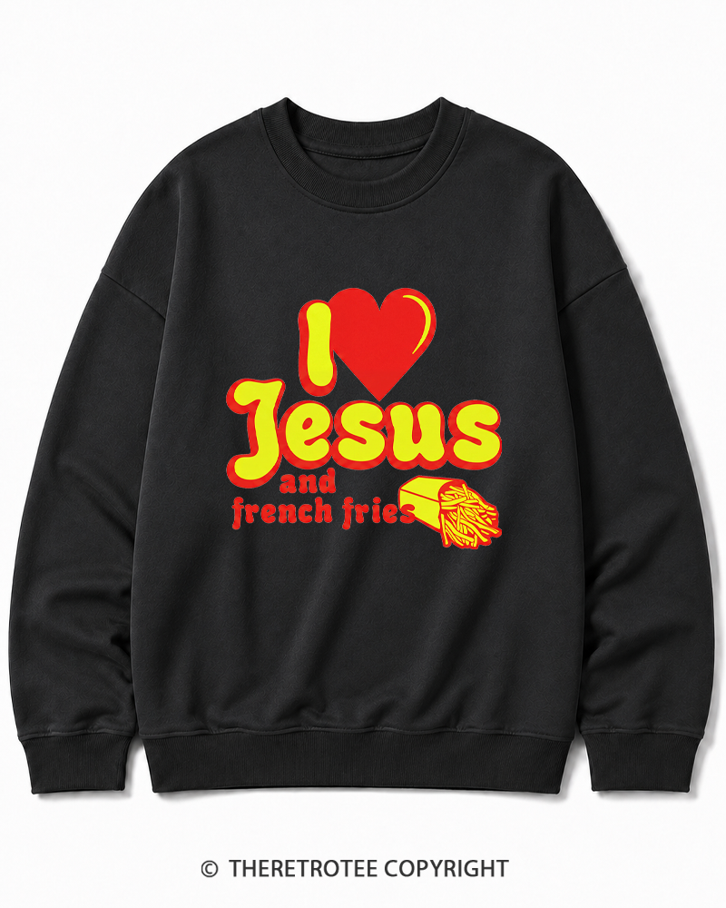 TheRetroTee I Heart Jesus And French Fries Vintage Graphic Cotton Sweatshirt