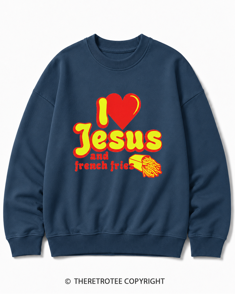 TheRetroTee I Heart Jesus And French Fries Vintage Graphic Cotton Sweatshirt
