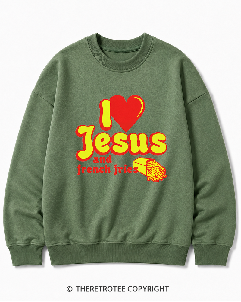 TheRetroTee I Heart Jesus And French Fries Vintage Graphic Cotton Sweatshirt