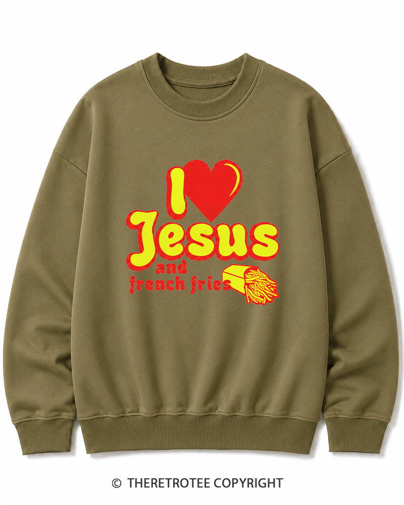 TheRetroTee I Heart Jesus And French Fries Vintage Graphic Cotton Sweatshirt