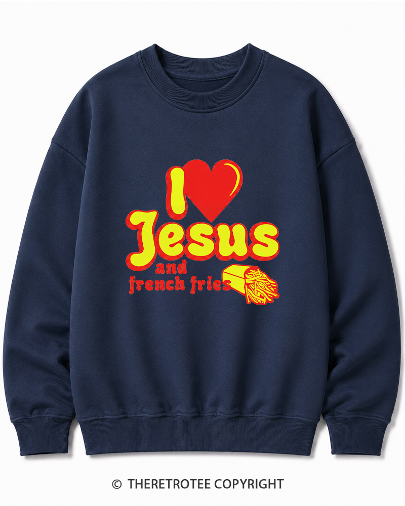 TheRetroTee I Heart Jesus And French Fries Vintage Graphic Cotton Sweatshirt