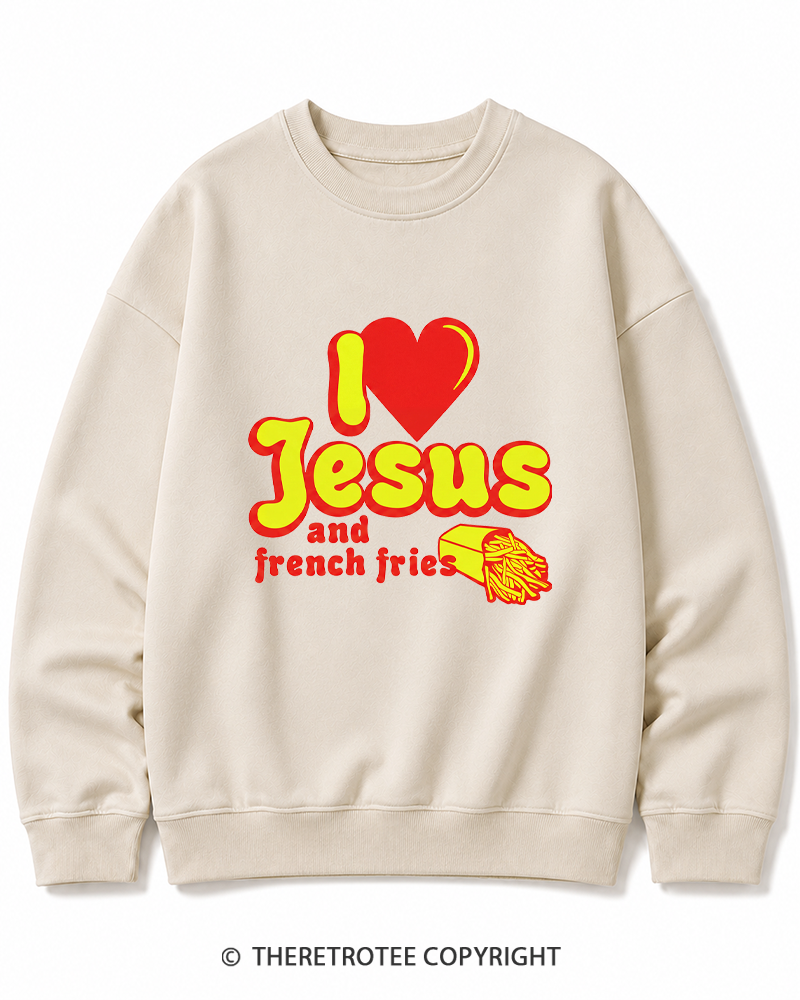 TheRetroTee I Heart Jesus And French Fries Vintage Graphic Cotton Sweatshirt