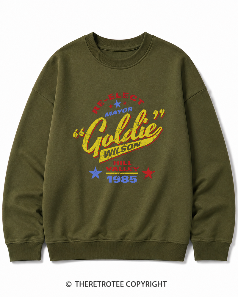 TheRetroTee Re-Elect Mayor Goldie Wilson 1980s Cotton Sweatshirt