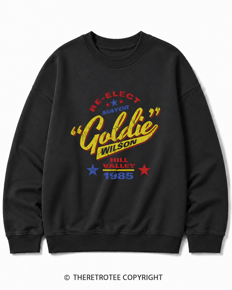TheRetroTee Re-Elect Mayor Goldie Wilson 1980s Cotton Sweatshirt