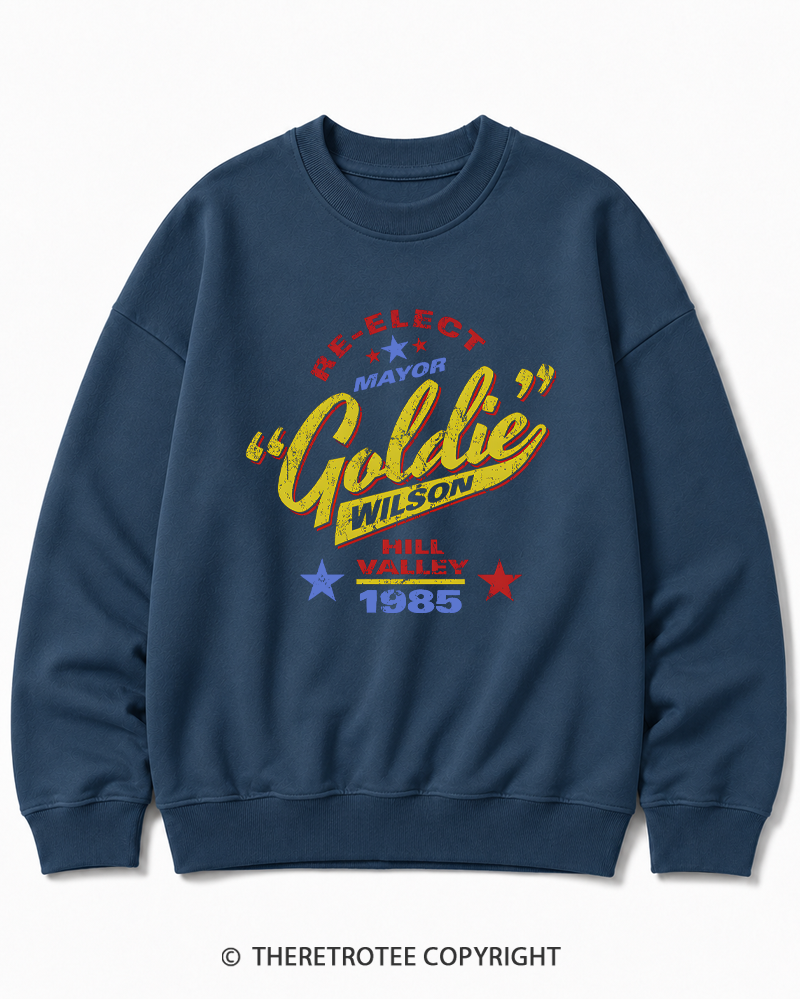TheRetroTee Re-Elect Mayor Goldie Wilson 1980s Cotton Sweatshirt