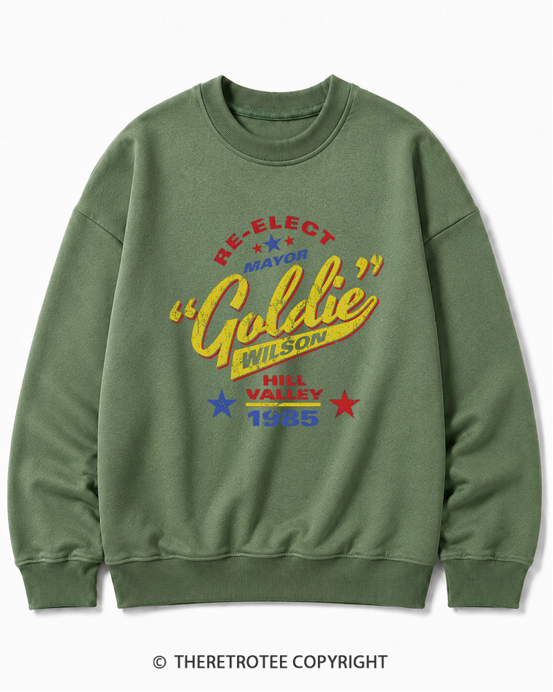 TheRetroTee Re-Elect Mayor Goldie Wilson 1980s Cotton Sweatshirt