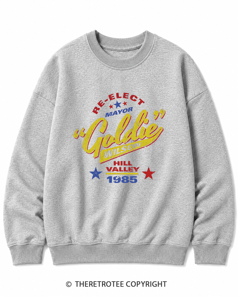 TheRetroTee Re-Elect Mayor Goldie Wilson 1980s Cotton Sweatshirt