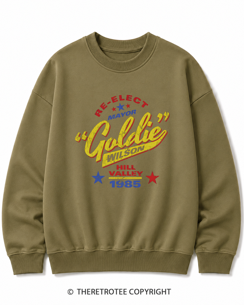 TheRetroTee Re-Elect Mayor Goldie Wilson 1980s Cotton Sweatshirt