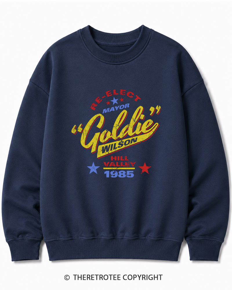 TheRetroTee Re-Elect Mayor Goldie Wilson 1980s Cotton Sweatshirt