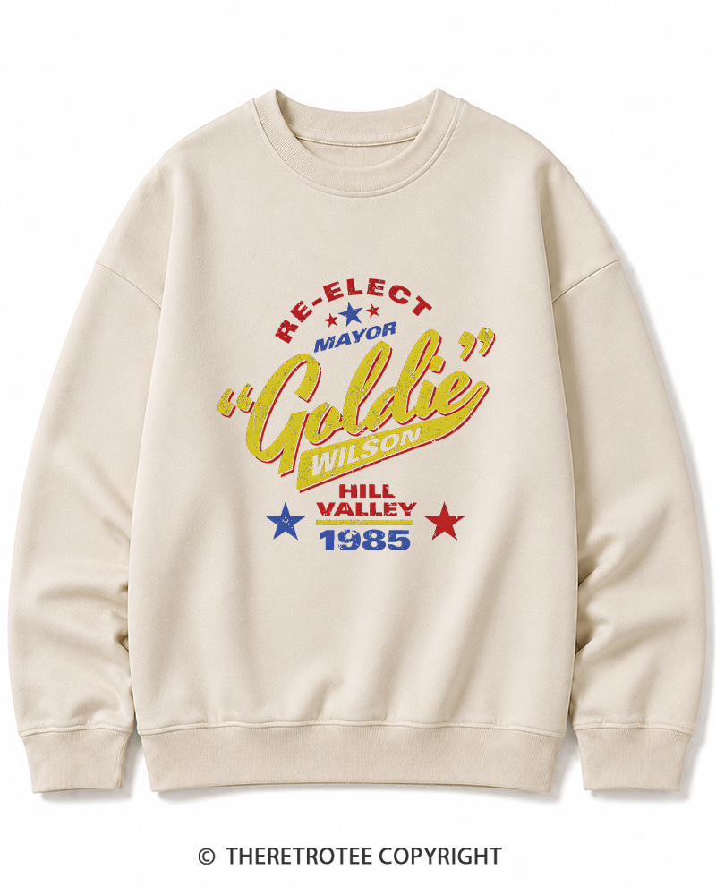 TheRetroTee Re-Elect Mayor Goldie Wilson 1980s Cotton Sweatshirt