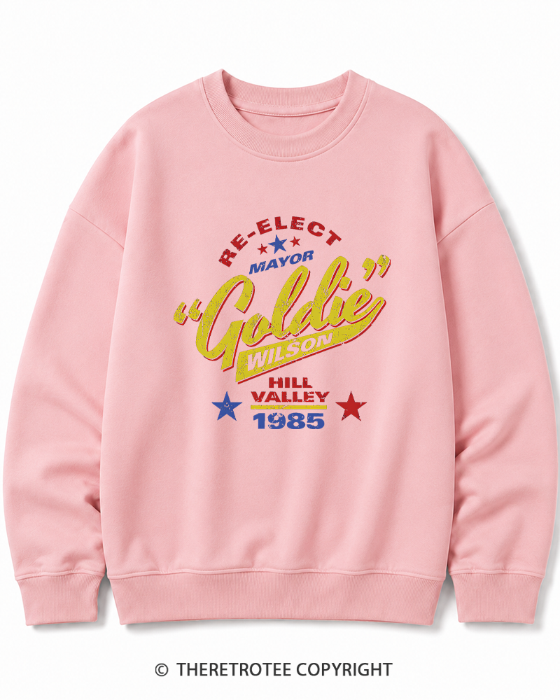 TheRetroTee Re-Elect Mayor Goldie Wilson 1980s Cotton Sweatshirt