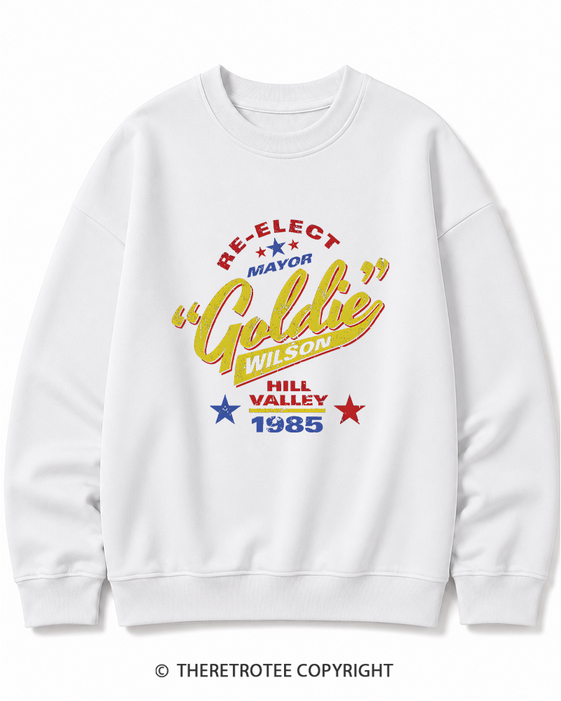 TheRetroTee Re-Elect Mayor Goldie Wilson 1980s Cotton Sweatshirt