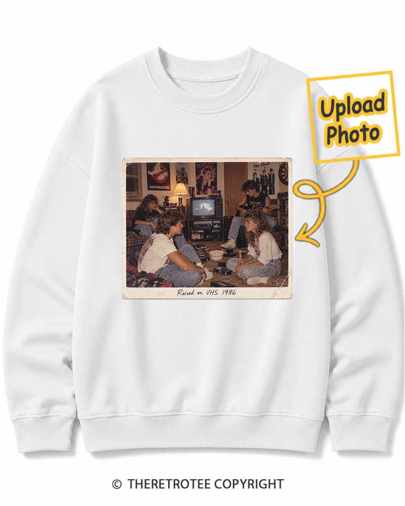 TheRetroTee Personalized Raised on VHS 1986 Sweatshirt