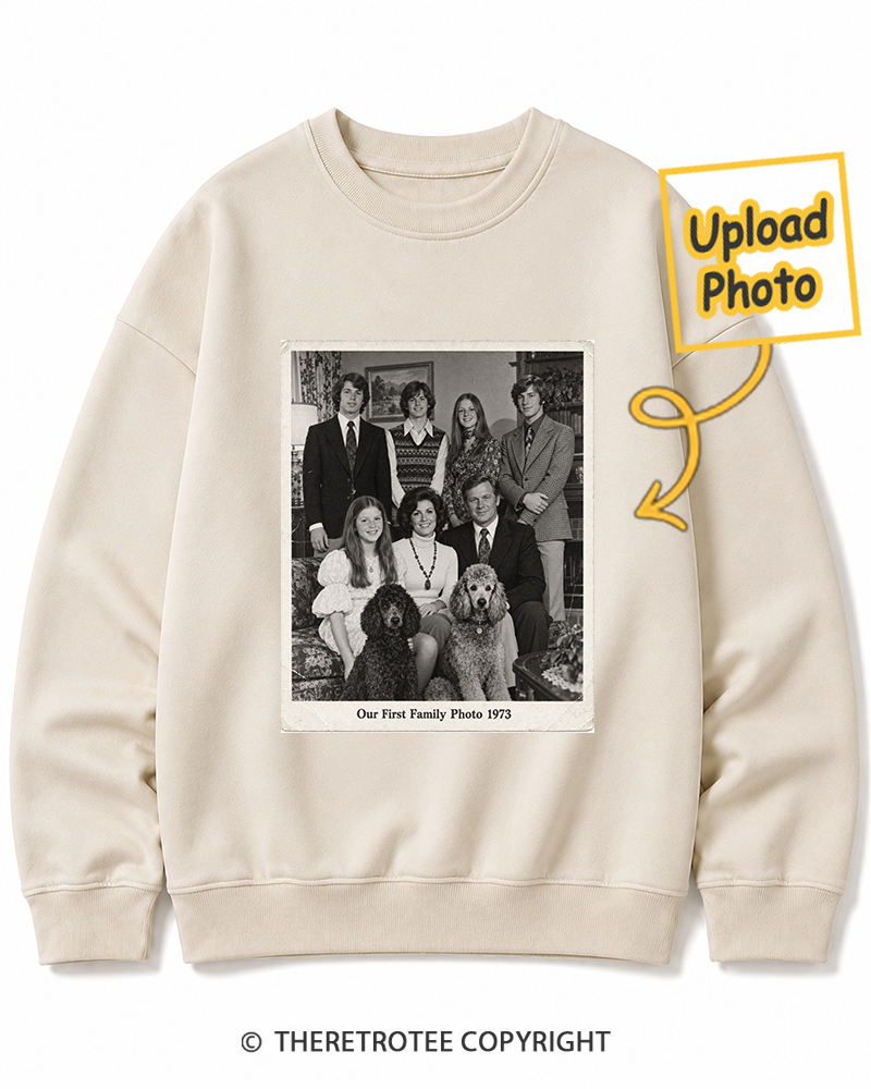 TheRetroTee Personalized Our First Family Photo 1973 Sweatshirt