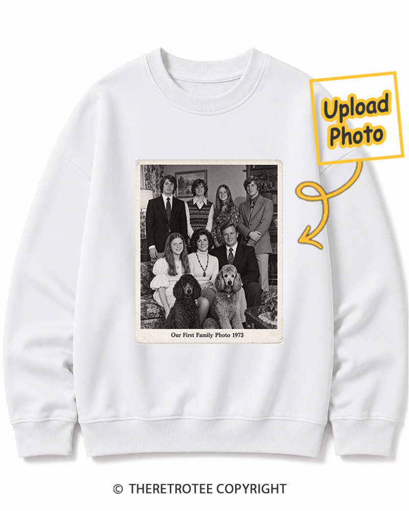 TheRetroTee Personalized Our First Family Photo 1973 Sweatshirt